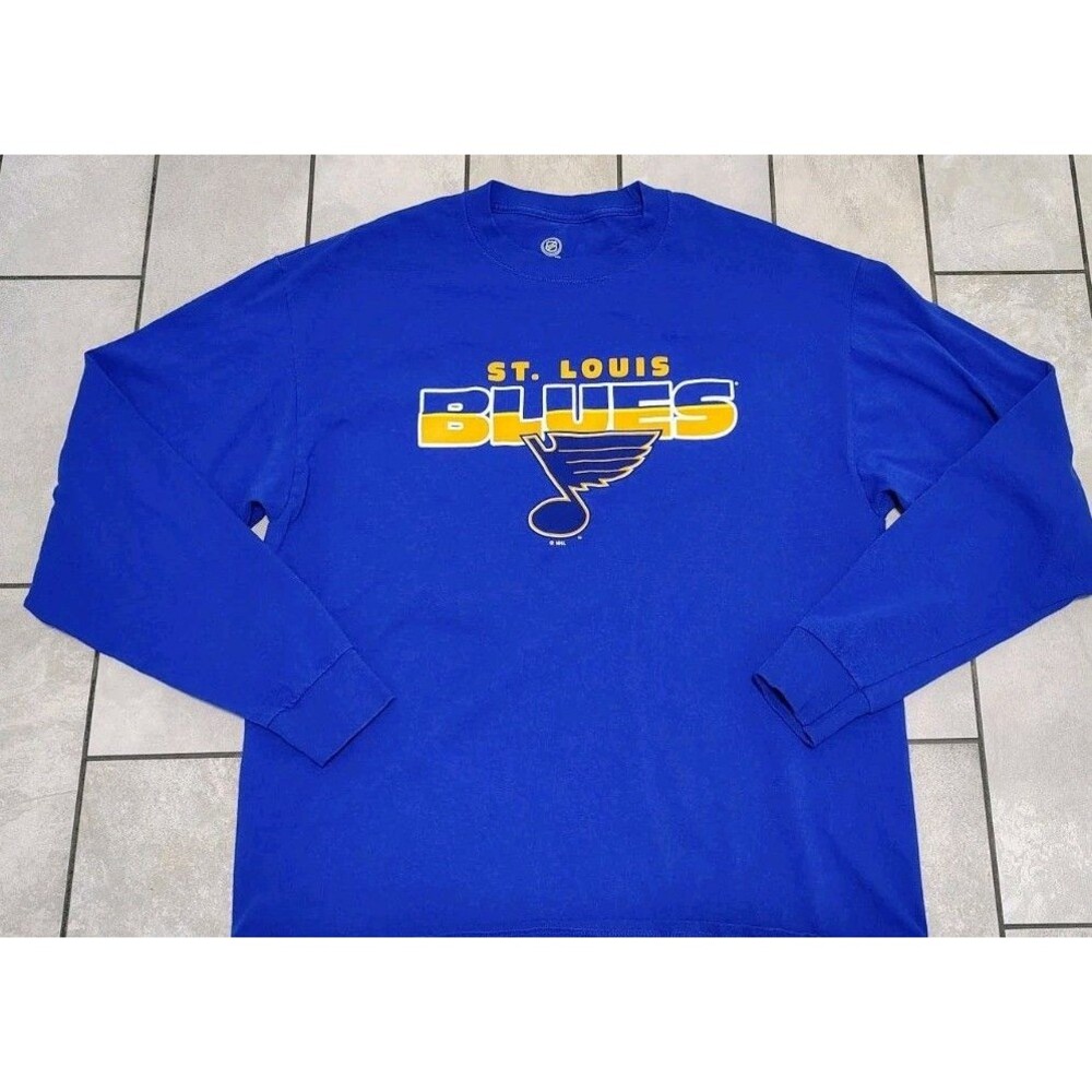 St Louis Blues Shirt Mens XL Blue Yellow Long Sleeve Crew Neck NHL Hockey
